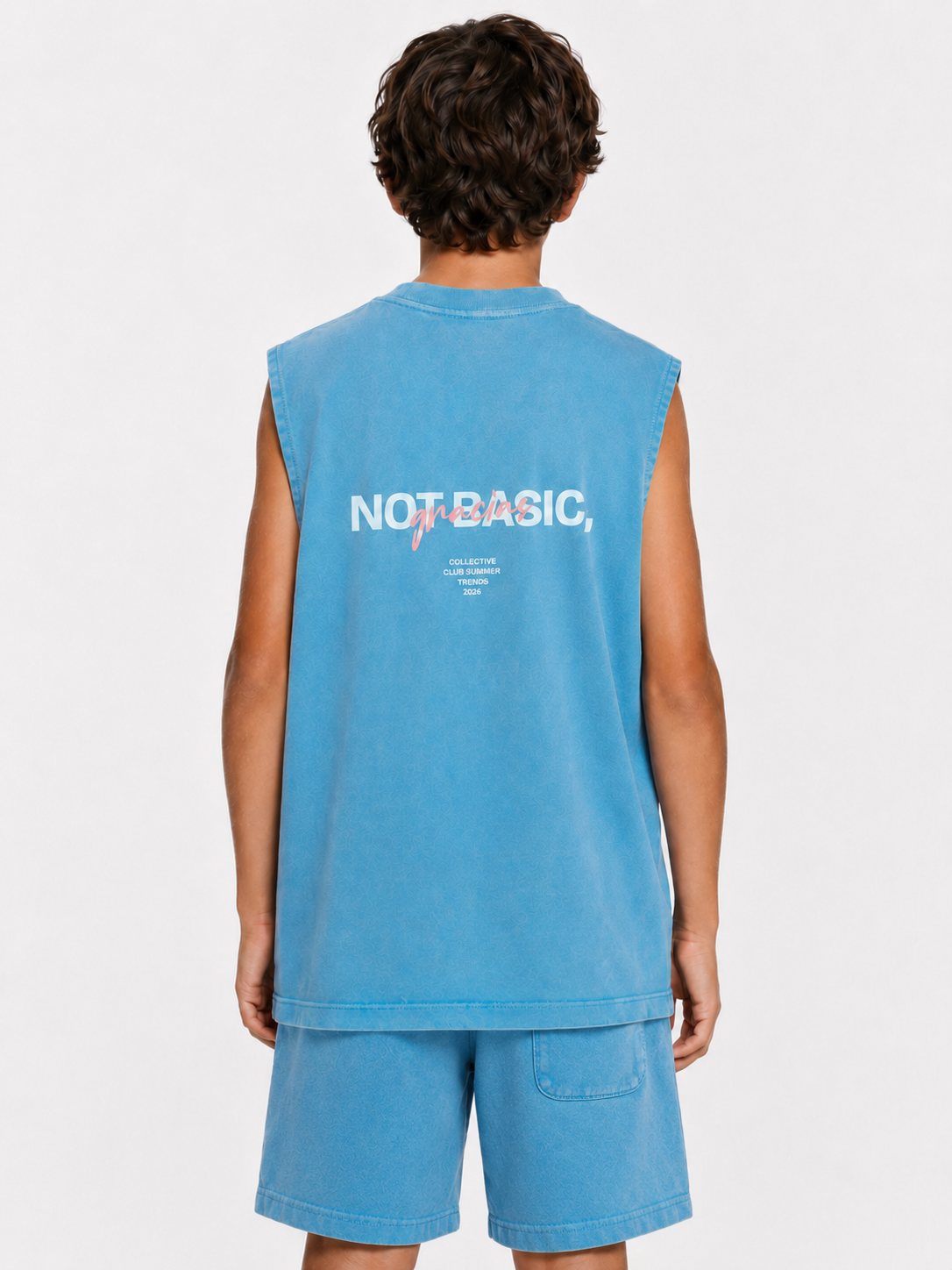 Not Basic, Gracias Kids Graphic Tank Top – Sky Blue