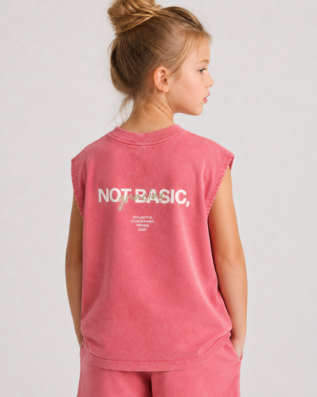 Not Basic, Gracias Kids Graphic Tank Top – Pink