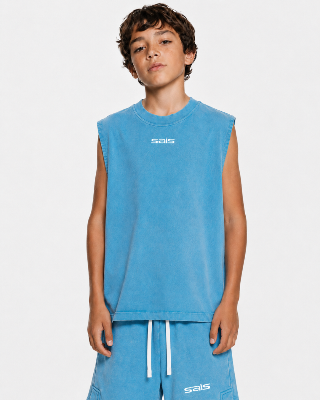 Not Basic, Gracias Kids Graphic Tank Top – Sky Blue